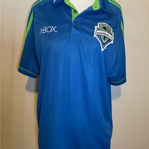 Adidas Blue and Green Polo Shirt